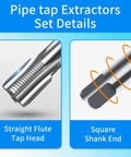 3-Piece NPT Pipe Tap Set For 1-In, 1-1/4-In, And 1-1/2-In Pipe Fittings, showing straight flute tap head and square shank end