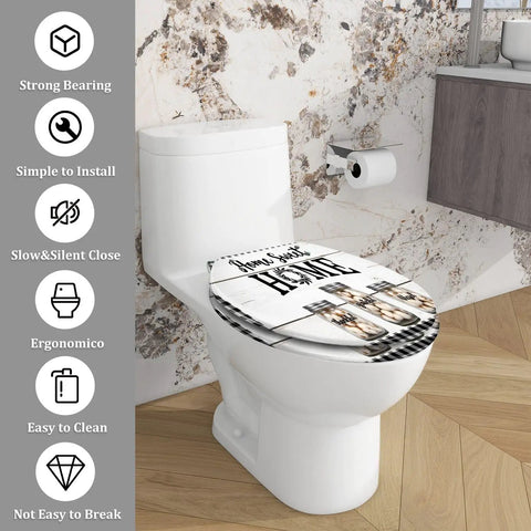 Elongated Toilet Seat Resin for Farmhouse Bathroom on a white toilet, featuring a rustic design and easy installation.