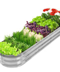 67 Inch Galvanized Raised Garden Bed For Vegetables And Flowers Outdoor Planter Box with visible planted greens and flowers.