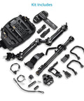 G Axis 10K Stabilizer Arm Vest System For Handheld Cameras And Gimbals laid out with all components including vest and arm