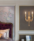 Premium All Copper Wall Sconces With Shatter Resistant Crystal Accents European Double Arm Wall Light Fixture For Living Room Or Foyer, gold finish with elegant design.