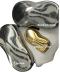 Rad Chrome Paint Pint Kit Featuring 2K Basecoat And 1K Topcoat Delivers A Clean Mirror Like Finish For Your Next Ride Upgrade Achieve Hella Shiny Results Now, showcasing chrome, black chrome, and gold chrome paint samples.