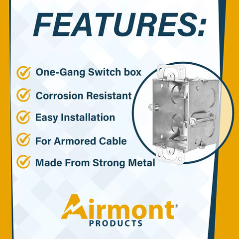 Heavy Duty 2.5 Inch Deep One Gang Metal Switch Box Haul Featuring Solid Four Pack Build With Seven Knockouts And MC Cable Clamps For Slick Electrical Wiring Jobs Around Town, showing features and strong metal design.