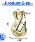 10 Pack Five Sixteenth Inch Clevis Grab Hooks Heavy Duty G70 Forged Steel Chain Hooks With Yellow Chromate Finish 5400 Lbs Capacity