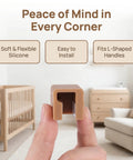 Close-up of Six Piece Silicone L Shaped Corner Protector in coffee color held by hand, showing soft, flexible silicone for handles.