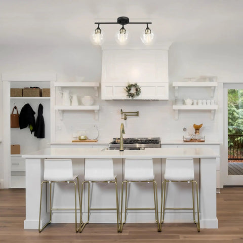 Harrow Three Light Track Lighting Fixture In Matte Black With Antique Brass Accents And Clear Glass Shades Bulbs Included Delivers 650 Lumen And A Totally Dope Mid Century Modern Vibe For Living Room Kitchen Or Hallway