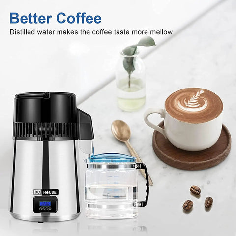 1 Gallon Water Distiller Timeable With 304 Stainless Steel Filter And CNC Timing LCD Display with coffee