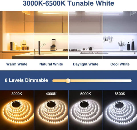 26Ft Dimmable 24V LED Strip Lights With Remote Tunable White 3000K-6500K Flexible 2835 Tape Rope Lighting display of color range