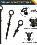 Tough As Nails T316 Stainless Steel Eye Bolts 5 Pack Black 1/4 X 2 Inch With Nuts And Washers showing detailed components.