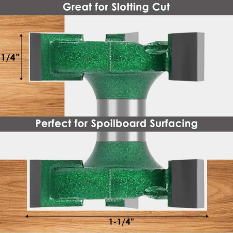 Pro Grade CNC Spoilboard Surfacing Router Bit With 1/4 Inch Shank 1-1/4 Inch Cutting Diameter 1/4 Inch Cutting Length
