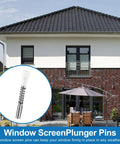 Twenty Piece Window Screen Plunger Latches, Top Notch Aluminum Alloy Spring Push Pins, Heavy Duty Retractable Clip hardware shown on house.