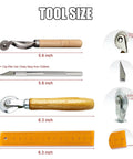 Tool size overview for Top Tier 5 Piece Box Resizer Kit Featuring Scoring Wheel Perforator Precision Ruler Craft Knife.