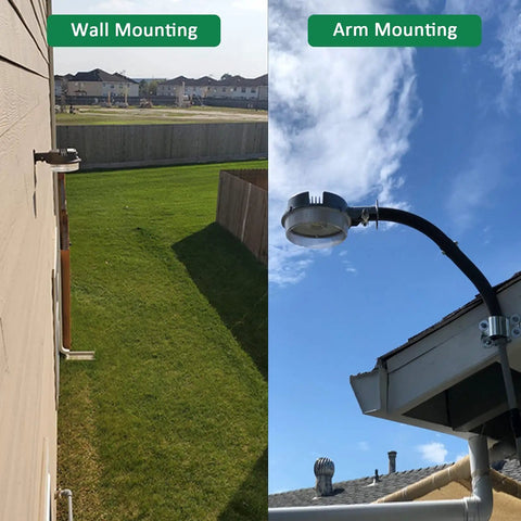 Beast 70W Barn Light with 9800 Lumen Output in wall and arm mounting setups, 5000K Daylight Outdoor Flood Light, ETL Listed