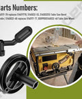 Pro Grade Replacement Table Saw Bevel Handle And Wheel Kit For DW745, DW745-AR, DW7450, DWE7480, shown with part numbers