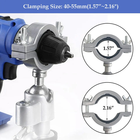 Heavy Duty Bench Clamp Vise Drill Stand Holder With 360 Degree Swivel And 45 Degree Tilt Adjustable Clamp For 1.57 To 2.16 Inch Diameters 2.04 Inch Throat Aluminum Alloy Workhorse Grinder Holder For DIY Projects And Jewelry Making, 40-55mm clamp