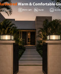 Level Up Your Curb Game With This Badass Outdoor Porch Lamp Post Light Featuring A Large Black Gate Column Pillar Design Built Tough For Weatherproof Pathway Vibes Classic Carriage Styling. Warm LED post light on stone column at pathway entrance.