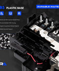 Close-up of Straight Drop In Plug And Play Heavy Duty Battery Distribution Fuse Box showing ABS plastic base and fuses.