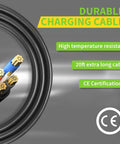 Durable J1772 charging cable with high temperature resistance, 20ft length for easy use with Premium Level 1 EV Charger.