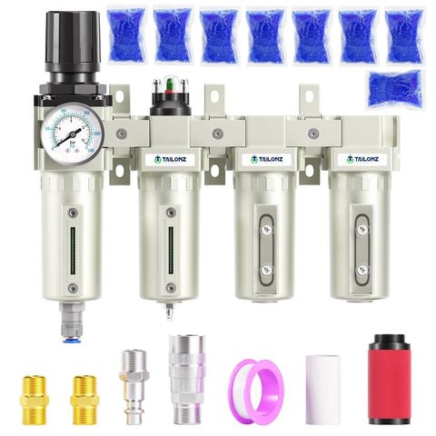 Industrial 4 Stage Air Drying System With 0 To 240 PSI Regulator And Half Inch NPT Ports, Dual Desiccant Dryer