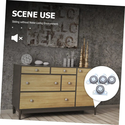 Heavy Duty 4 Pack Adjustable Sliding Door Roller Wheels Built Tough For Heavy Wooden Doors And Barn Hardware No Fuss Whisper Quiet Bearings Easy Closet Swap displayed with a modern dresser.