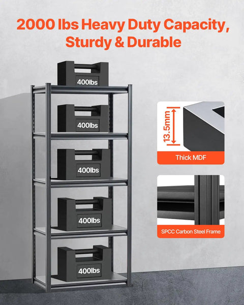 Heavy Duty Garage Storage Shelves 2000 Lb Weight Capacity 5 Tier Adjustable Utility Rack Shelf For Basement Warehouse And Workshop Rust Resistant Steel Frame In Black A Real Badass Workhorse