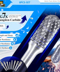 Front view of Amazon 8-piece carbide burr set with 1/4 in shank, double-cut tungsten carbide rotary files