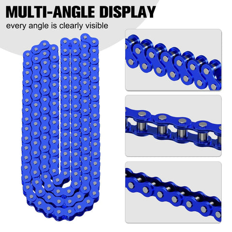 Multi-angle view of 35 Chain With Chain Breaker For Mini Bikes And Go Karts 140 Links Heavy Duty Chain, blue design displayed.