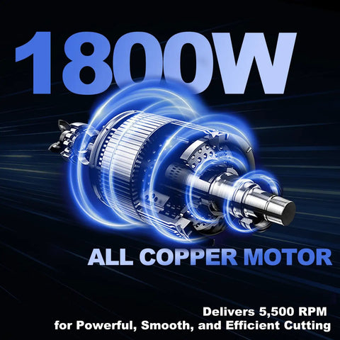 1800W all copper motor for the Badass 8 Inch Table Saw Driven By A Beefy 15 Amp 5500 RPM Motor for efficient cutting.