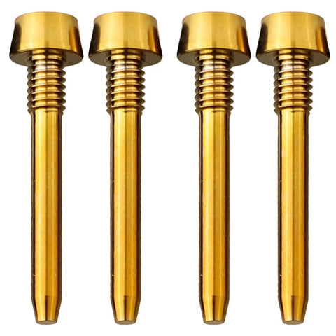 Upgrade Your Ride With These Gold 4 Pcs Alloy Disk Brake Pad Pins For Shimano Mt Series Bikes. M4x26mm retaining screws shown front view.