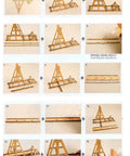 Wooden Trebuchet Desktop Model Kit For Adults A Hardcore Hobby Project construction steps with precision-cut wood parts and adhesive.