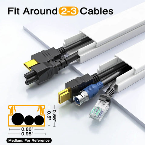 Premium Wall Cord Hider Kit With 157 Inch Cable Raceway For TV Wires showing cables inside white slim covers