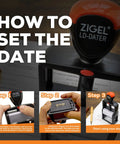Killer Custom Self Inking Date Stamp Heavy Duty Office Rubber Stamp Built Different With Smooth Spin Wheels And Multiple Ink Colors For No Stress Paperwork setup instructions on how to set date.