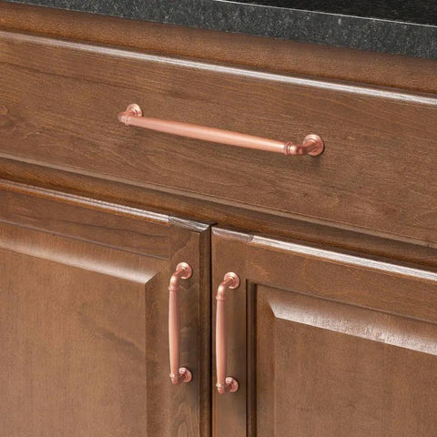 Six Pack Brushed Copper Cabinet Pulls Zinc Alloy Drawer Handles 7.56 Inch Center To Center on wooden kitchen cabinet