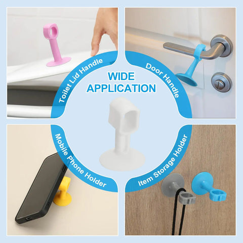 Six Pack Silicone Door Handle Stoppers With Suction Cups, Wall Protector No Drilling Anti Collision Door Bumpers, various uses shown