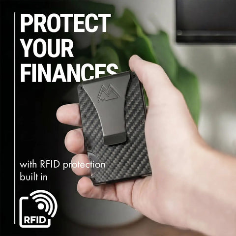 Person holding Ultra Slim Minimalist Wallet For Men And Women With RFID Blocking, Money Clip And Card Holder.