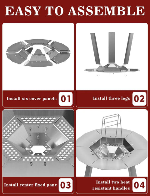 Beefy Heat Diffuser For 15 Inch Ranger Fire Pit And Portable Stove, 304 Stainless Steel With Detachable Legs, Assembly Diagram