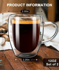 Grab These Sleek Double Wall Glass Coffee Mugs Set Of Two, Tough Borosilicate Build with 120oz capacity and ergonomic handle.
