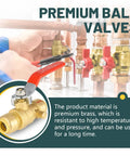 Half Inch Push Fit Ball Valves With Drain, Five Pack Shut Off Valves With Disconnect Clips, One Quarter Turn Red Brass Full Port Shut Off Ball Valve For Hot And Cold Water, NSF ANSI 61 Certified, Easy Install