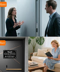 "Before and after using Two Pack No Soliciting Signs 9x6 Inches Aluminum Weatherproof Self Adhesive Do Not Knock Or Ring Bell Signs."