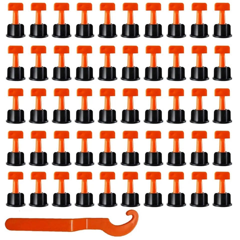 Ultimate Tile Leveling System Kit For Ceramic Floor And Wall Tiles, Reusable Dowels With Wrench, 100 Pcs Flat Pin Fasteners, top view