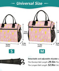 Yellow Insulated Lunch Box With Lightning Bolts Design, Available In Small And Medium, A Handy Workhorse For School Or Work, Durable Nylon Exterior With Pearl Cotton Insulation Keeps Meals Fresh On The Go. Small and medium pink lightning lunch bags with shoulder strap