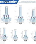 Dang Good Grip Smooth Rolling Knurled Thumb Screws M3 M4 M5 M6 M8 dimensions including sizes and quantities for fasteners.