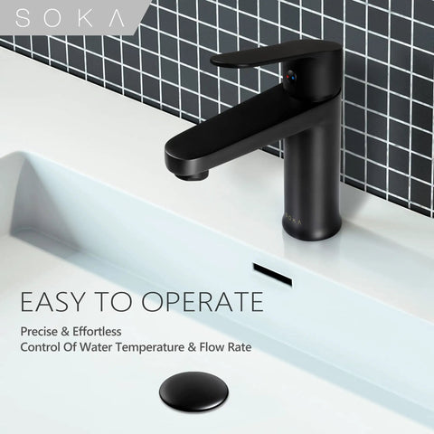 Brass Matte Black Bathroom Faucet With No Fuss Pop Up Drain And Deck Plate For 1 Or 3 Hole Install Single Handle RV Style Built Tough Durable Lead Free Brass With Ceramic Disc Cartridge Rust Resistant Modern Bath Fixture