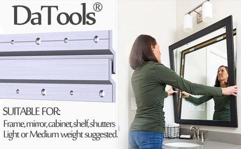 Heavy Duty Z Bar Picture Hanging Kit 12 Inch French Cleat Wall Mounts for Art Frames, Mirrors in use installing a mirror.
