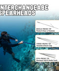 Diver using Fiberglass Hawaiian Sling Spearfishing Pole Set With 3 Replaceable Stainless Steel Tips underwater