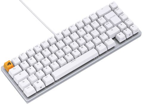 Solid Flex Compact Mechanical Gaming Keyboard With Heavy Aluminum Build Smooth Fox Switches Bright Per Key Rgb Full Nkro Support Uk Qwerty Mapping Sleek White Shell For Pro Setups with white keys and orange accent.