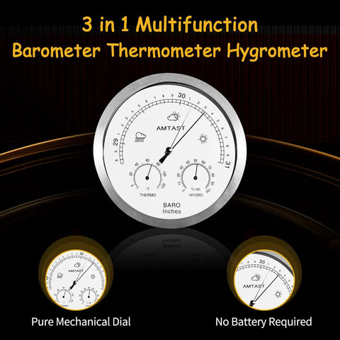 Big Five Point Two Inch Dial All In One Weather Station With Barometer Thermometer And Hygrometer, mechanical wall mount shown.