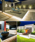 Lit 40Ft LED Rope Lights Dimmable Indoor Outdoor Waterproof 6000K Daylight White illuminating patios and gardens at night