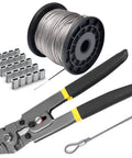 Wire Rope Crimping Tool Kit With One Sixteenth Inch Stainless Steel Cable, 165 Feet Of 7x7 Strand Core, Heavy Duty Pliers