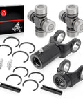 Heavy Duty Prop Shaft Yoke and U Joint Kit for ATV and UTV with yokes, U-joints, and components displayed on white background.